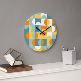 Orange Yellow Aquamarin Blue Seafoam Retro Art Mus Große Wanduhr