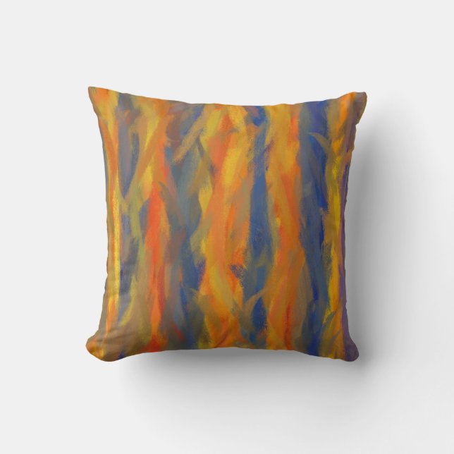 Orange Yellow Blue Abstrakt Art Malerei 3 Kissen (Vorderseite)