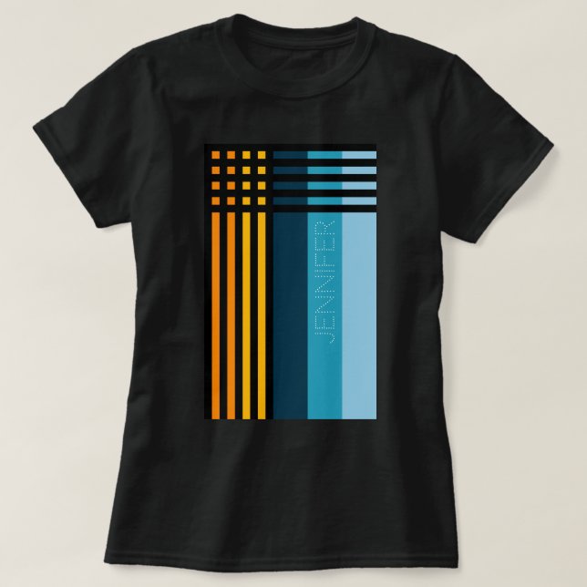 Orange Yellow Blue Black Stripes Individuelle Name T-Shirt (Design vorne)