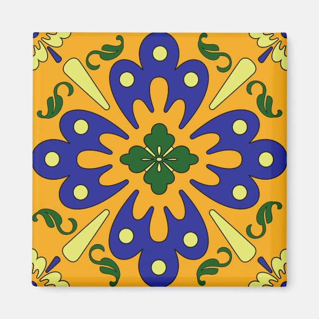 Orange Yellow Blue Spanish Tile Kitchenette Magnet (Vorne)