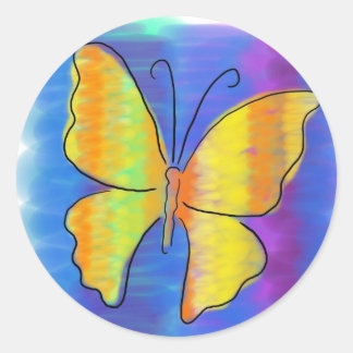 Orange & Yellow Butterfly Runder Aufkleber