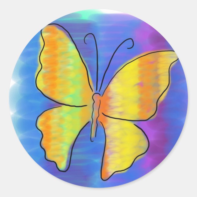 Orange & Yellow Butterfly Runder Aufkleber (Vorderseite)