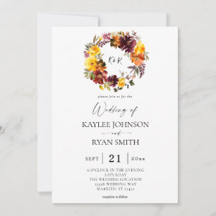 Orange & Yellow Fall Floral 2 Hochzeitsempfang Einladung