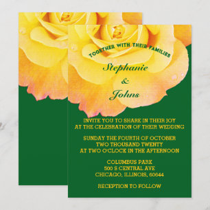 Orange Yellow Floral Forest Green Boho Hochzeit Einladung