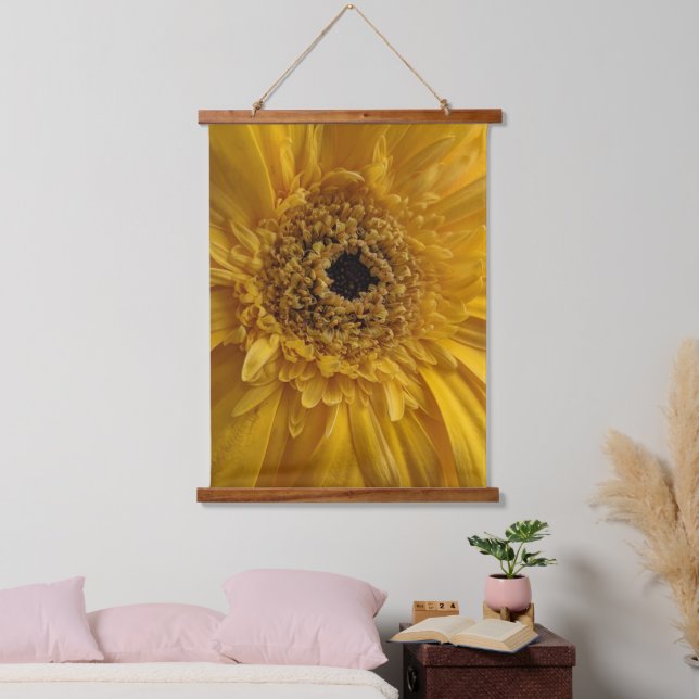 Orange Yellow Gerbera Blume Closeup Fotografie Wandteppich Mit Holzrahmen (Schlafzimmer)