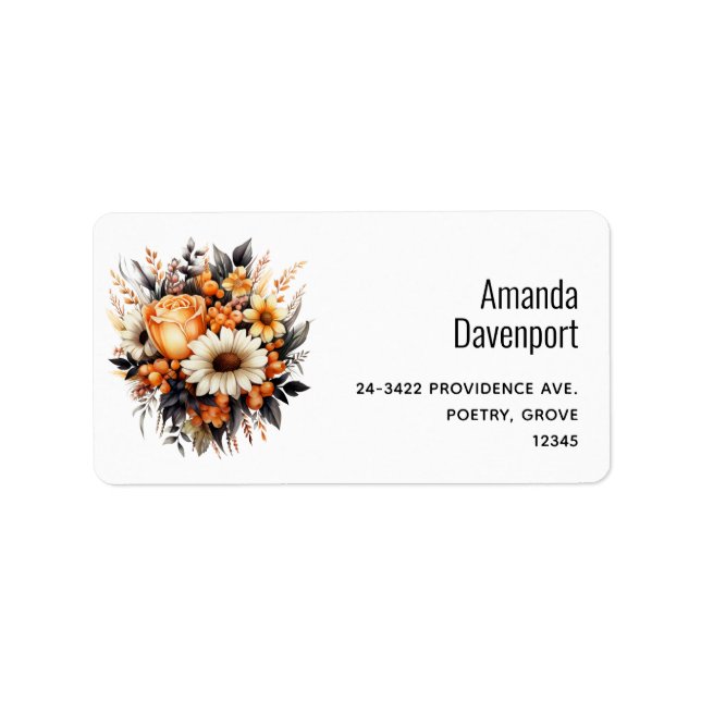 Orange Yellow Gray Blume Bouquet Adresse Adressaufkleber (Vorne)
