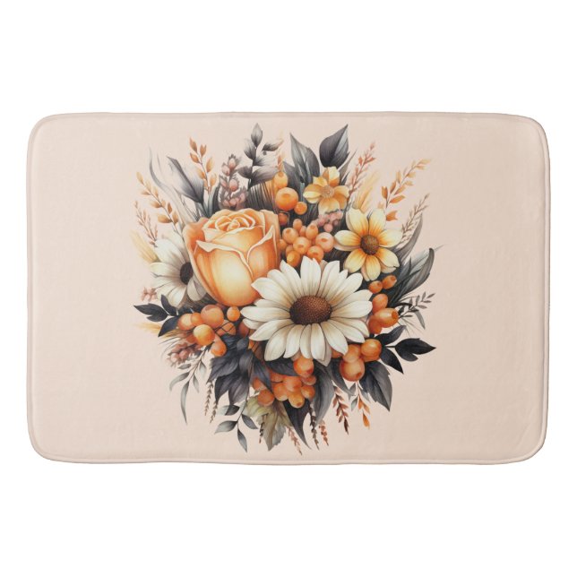 Orange Yellow Gray Blume Bouquet Badematte (Vorderseite)