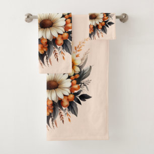 Orange Yellow Gray Blume Bouquet Badhandtuch Set
