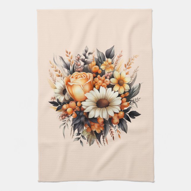Orange Yellow Gray Blume Bouquet Geschirrtuch (Vertikal)