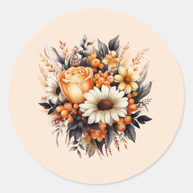 Orange Yellow Gray Blume Bouquet Runder Aufkleber (Vorderseite)