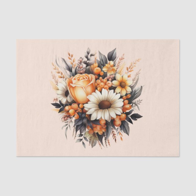 Orange Yellow Gray Blume Bouquet Seidenpapier (Vorderseite)