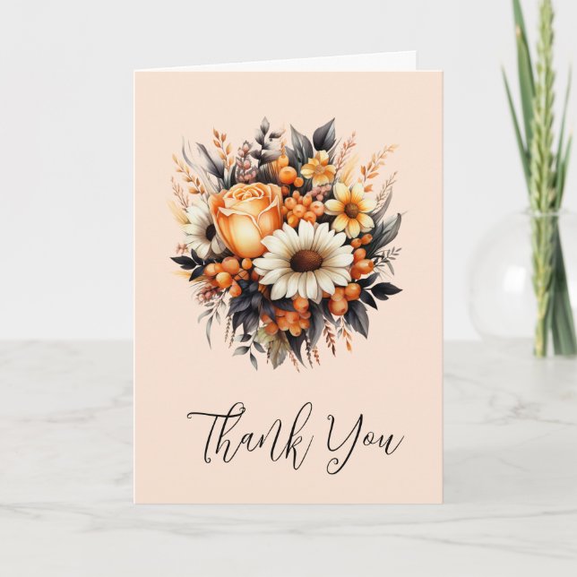 Orange Yellow Gray Blume Bouquet Vielen Dank Karte (Vorderseite)