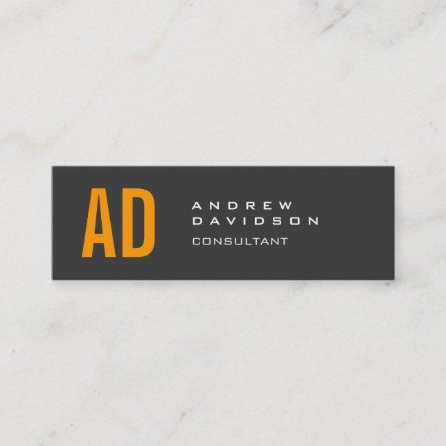 Orange Yellow Grey Monogram Modern Business Card Mini Visitenkarte (Vorderseite)