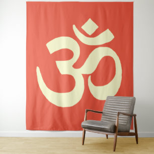 Orange Yellow Om Namaste Symbol Wandteppich