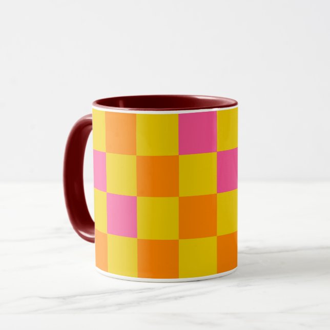 Orange Yellow Pink Checkered Pattern Design  Tasse (Vorderseite Links)
