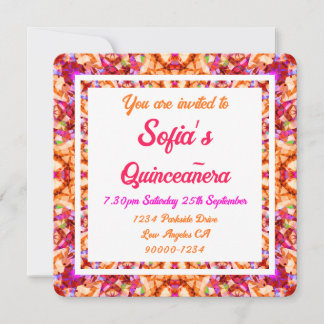 Orange Yellow Pink Quinceanera Quince 15 Geburtsta Einladung