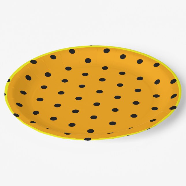 Orange Yellow Polka Dots Pappteller (Schrägansicht)