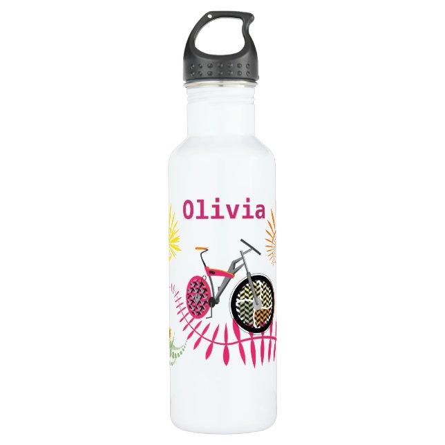 Orange Yellow Sun Pink Mountain Bike Edelstahlflasche (Vorderseite)