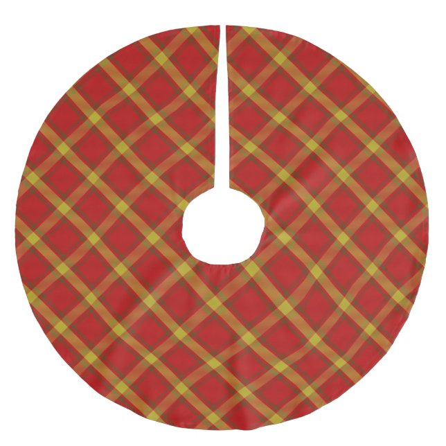 Orange Yellow Tartan Brushed Polyester Tree Skirt Polyester Weihnachtsbaumdecke (Vorderseite)