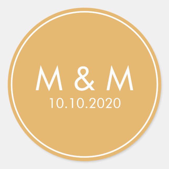 Orange Yellow Wedding Classic Monogram Runder Aufkleber (Vorderseite)