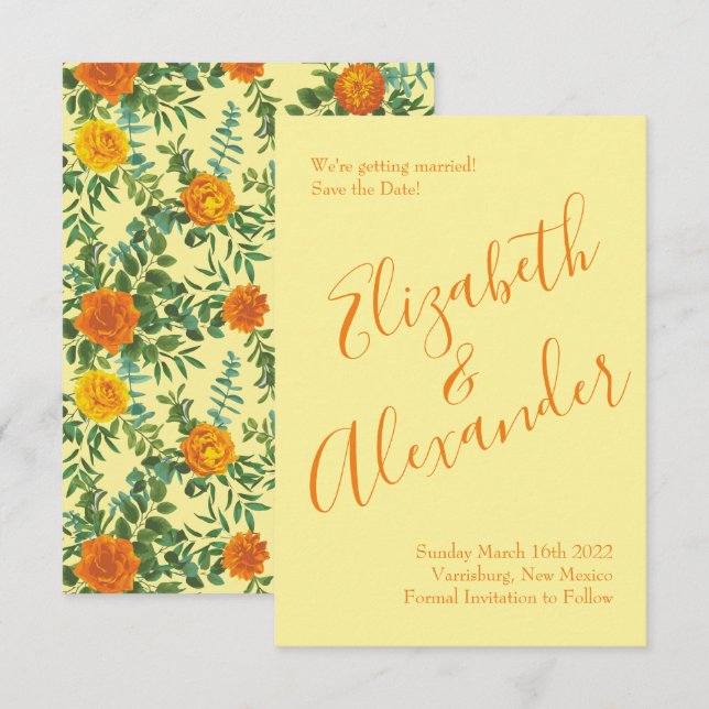 Orange Yellow Wedding Rose Spring Einladung (Vorne/Hinten)