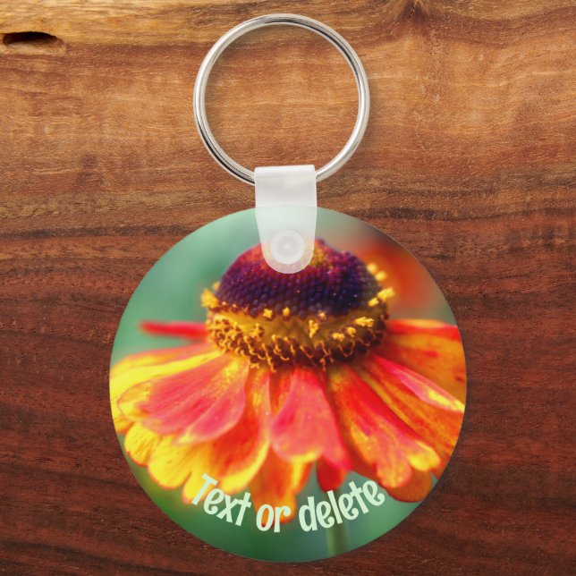 Orange Yellow Zinnia Daisy Blume Personalisiert Schlüsselanhänger (Vorderseite)