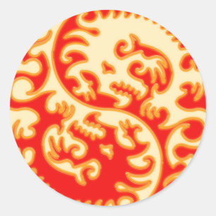 Orange Yin Yang Drache Runder Aufkleber