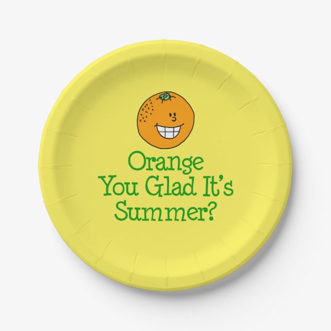 Orange You Glad It's Summer Pun Yellow Pappteller (Vorderseite)