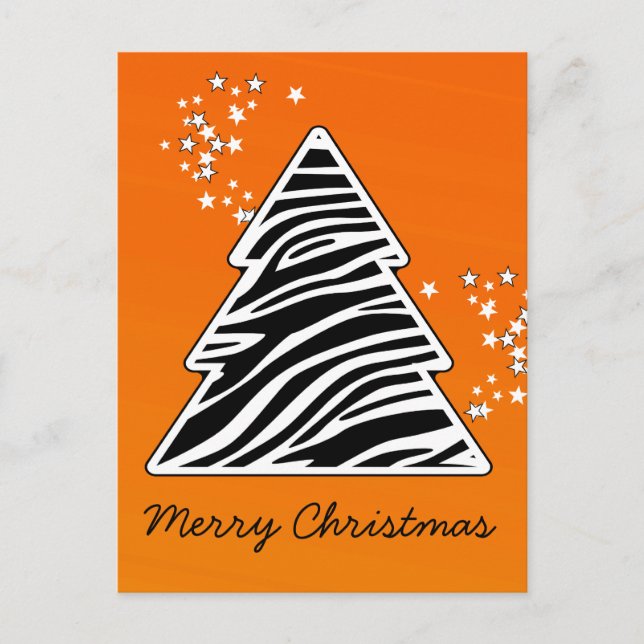Orange Zebra Christmas Tree Feiertagspostkarte (Vorderseite)