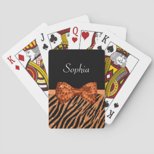 Orange Zebra Print IMITATS Glitz Bow und Name Spielkarten