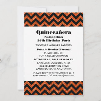 Orange Zickzack Glitzer Quinceañera Party Einladun Einladung