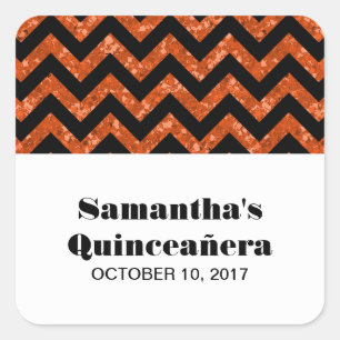 Orange Zickzack Glitzer Quinceañera Stickers