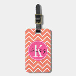 Orange Zickzack mit rosa Monogramm Gepäckanhänger