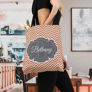Orange Zickzack Personalisiert Tote Bag Tasche