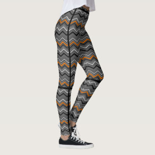 Orange Zig Zag mit schwarzem Streifen Leggings