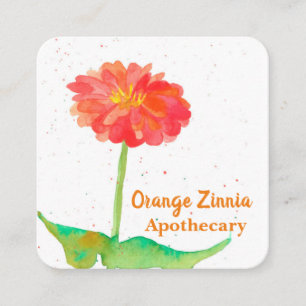 Orange Zinnia Wasserfarbe Blume Quadratische Visitenkarte