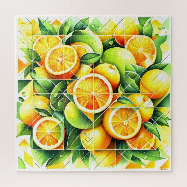 Orange Zitrone Botanisch Citrus Geometrisch (Vertikal)