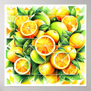 Orange Zitronen Botanische Zitrusschalen Geometris Poster