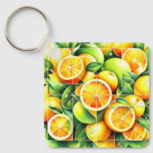 Orange Zitronen Botanische Zitrusschalen Geometris Schlüsselanhänger