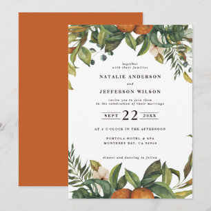 Orange-Zitrus-Aquarell botanische Hochzeit Save The Date