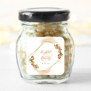 Orange Zitrus Aquarell Gold Geometrische Hochzeit Quadratischer Aufkleber