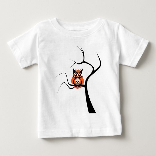 Orange Zuckerschädel-Eule im Baum Baby T-shirt (Vorderseite)