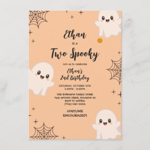 Orange Zwei Spukig Süßer Geist Halloween 2. Geburt Einladung