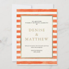Orangeade Wasserfarben Streifen und Goldschrift Einladung