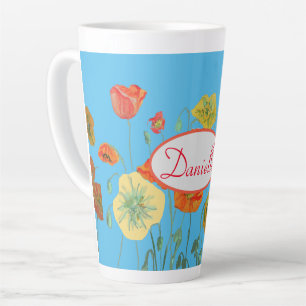 Orangeblaue schabige Mohnblumen-Mohn-Wasserfarben- Milchtasse