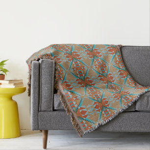 Orangebraun Aquamarin Türkis Blau Stammeskunst Decke