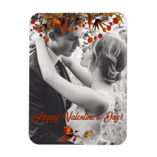 Orangebraune Blattvalentinuskarte mit eigenem Foto Magnet