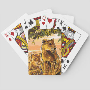 Orangebraune Wildlife-Safari-Löwin-Zeichnung Spielkarten