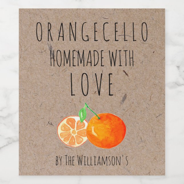 Orangecello Homemade mit Liebe Kraft Paper Weinetikett (Einzelnes Label)