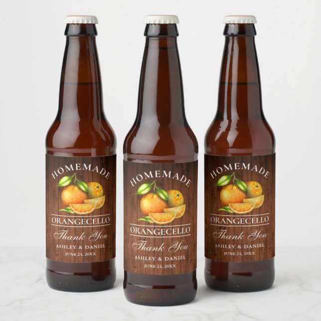 Orangecello Wedding Wood Bierflaschenetikett (Flaschen)